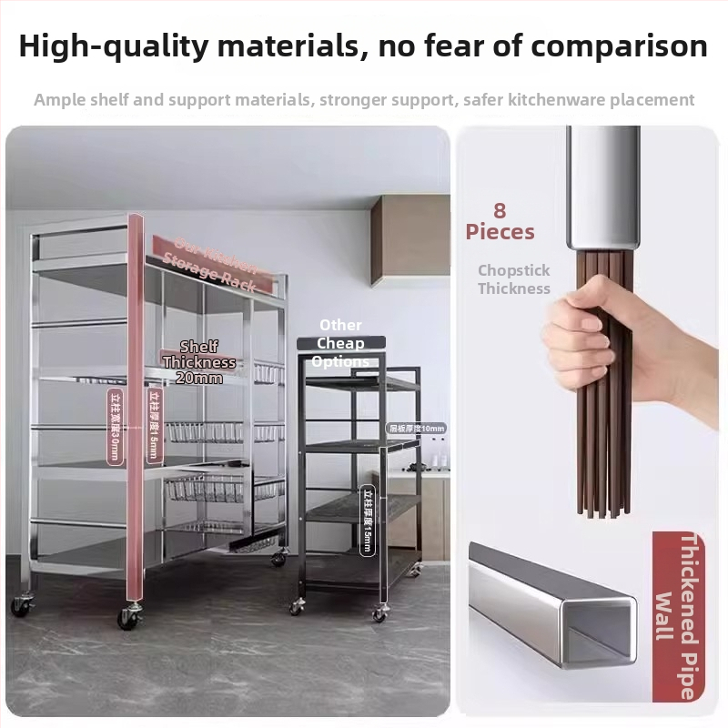6-razinski podni kuhinjski stalak za pohranu, višefunkcionalan, pomičan, za posuđe i grickalice