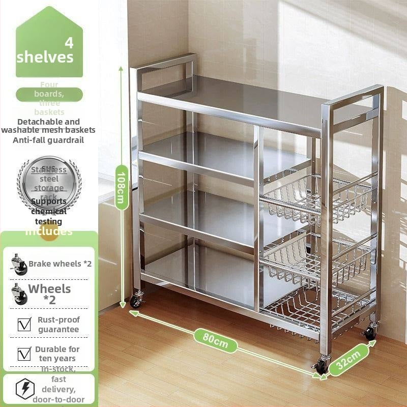 6-razinski podni kuhinjski stalak za pohranu, višefunkcionalan, pomičan, za posuđe i grickalice