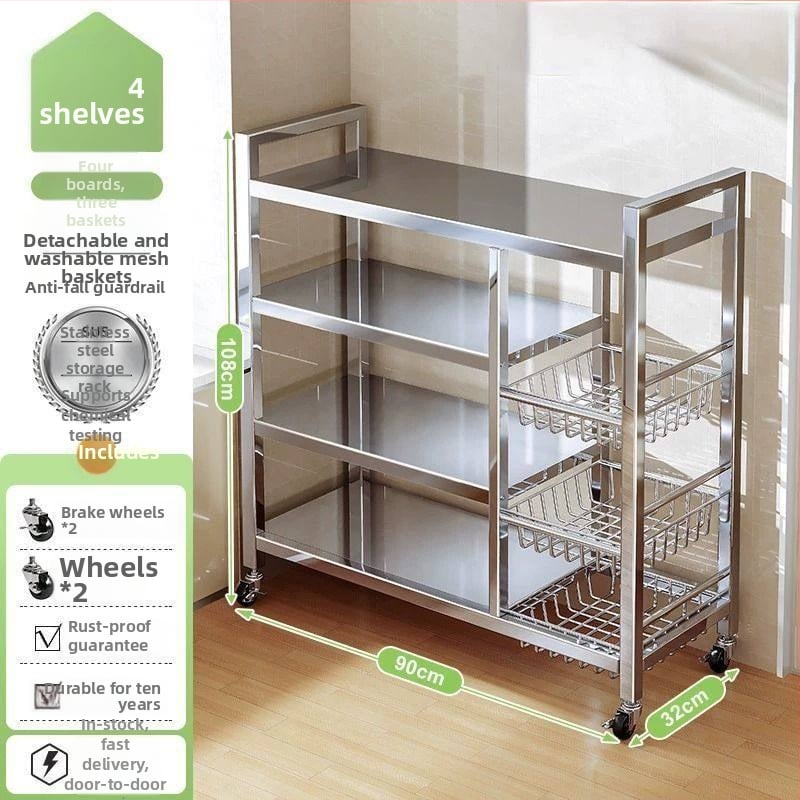 6-razinski podni kuhinjski stalak za pohranu, višefunkcionalan, pomičan, za posuđe i grickalice