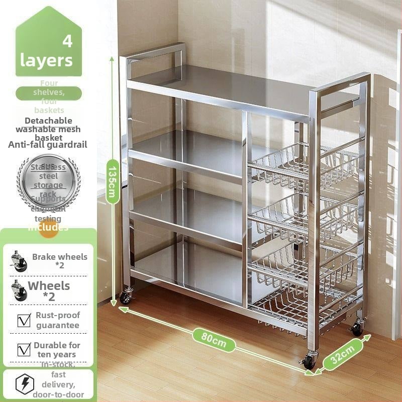 6-razinski podni kuhinjski stalak za pohranu, višefunkcionalan, pomičan, za posuđe i grickalice