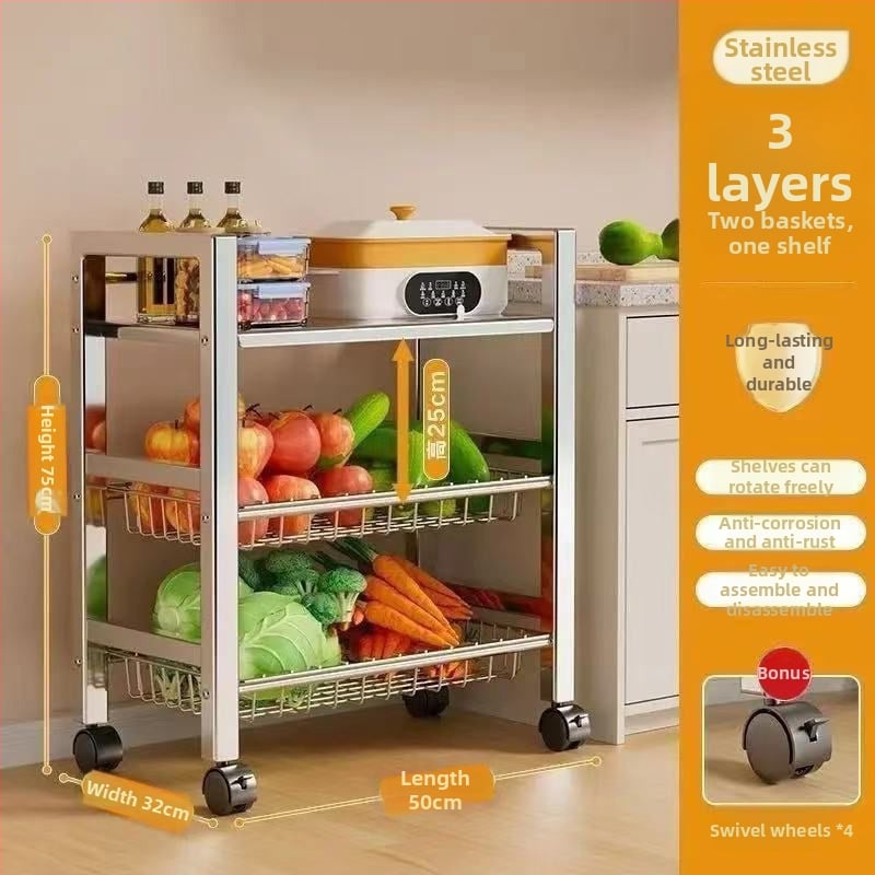 6-razinski podni kuhinjski stalak za pohranu, višefunkcionalan, pomičan, za posuđe i grickalice