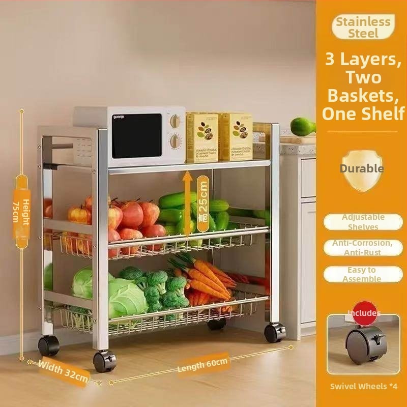 6-razinski podni kuhinjski stalak za pohranu, višefunkcionalan, pomičan, za posuđe i grickalice