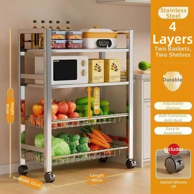 6-razinski podni kuhinjski stalak za pohranu, višefunkcionalan, pomičan, za posuđe i grickalice