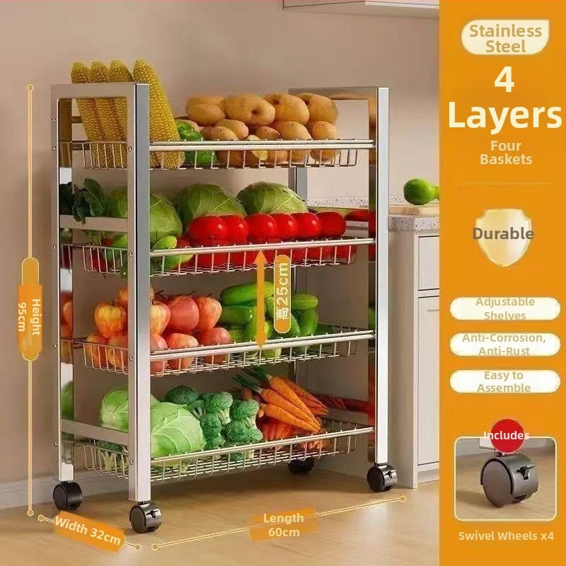 6-razinski podni kuhinjski stalak za pohranu, višefunkcionalan, pomičan, za posuđe i grickalice