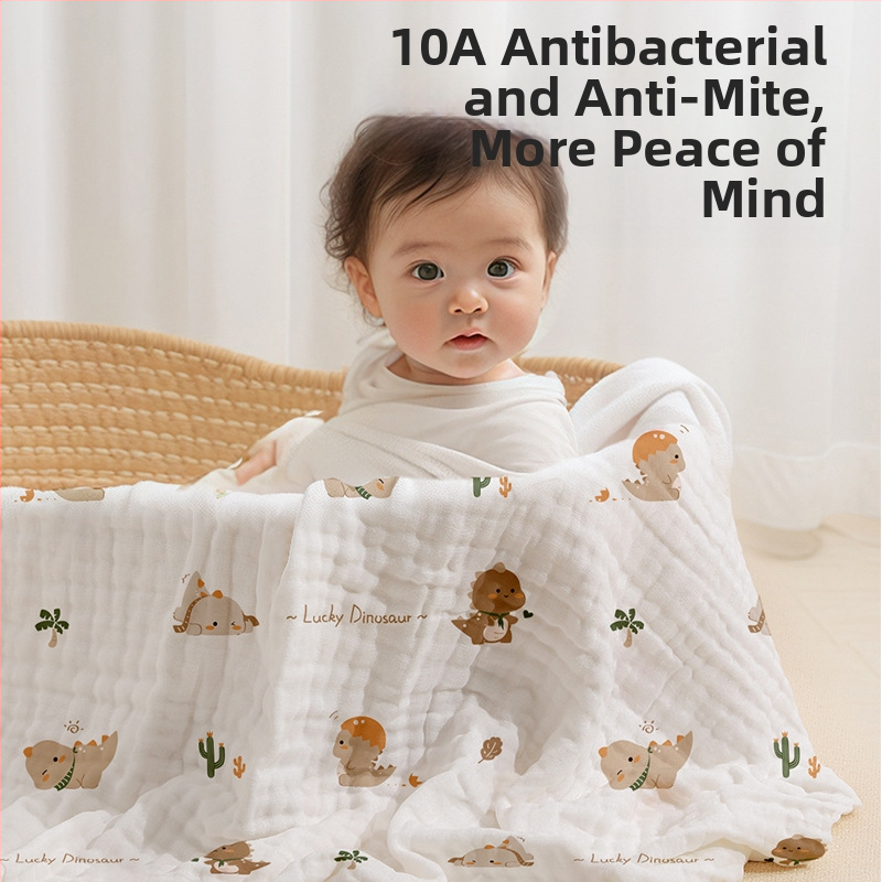 Šesstratni dječji gazeni ručnik za kupanje - 100% pamuk, 10A antibakterijski, brzo sušenje, 300–400 g, za dojenčad i djecu