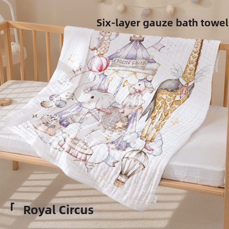 Šesstratni dječji gazeni ručnik za kupanje - 100% pamuk, 10A antibakterijski, brzo sušenje, 300–400 g, za dojenčad i djecu