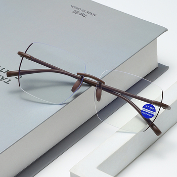 Keret nélküli olvasó szemüveg, ultrakönnyű, gyanta lencsék, anti-kék fény, UV védelem