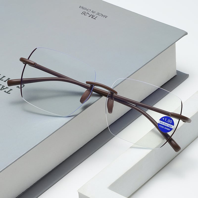 Keret nélküli olvasó szemüveg, ultrakönnyű, gyanta lencsék, anti-kék fény, UV védelem