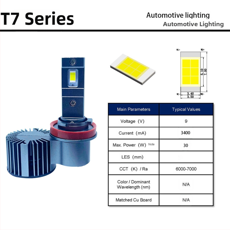 Autó LED fényszóró, modell T7PX, 120W, 60 000 lm, IP68, élettartam 60 000 óra