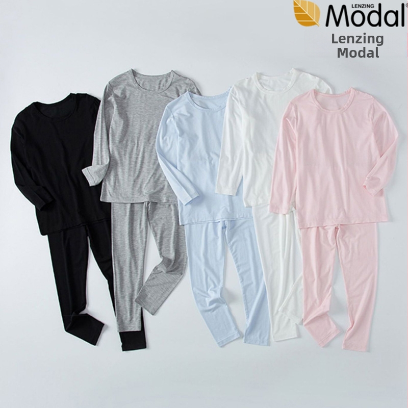 Dječji modalni kućni set – unisex, tanak, mekan, odvlažuje vlagu, jednobojan, 90% modal, dugi rukav i hlače