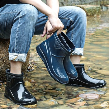 Muške kišne čizme od plastike, vodootporne, protuklizne, otporne na habanje, podstavljene umjetnom vunom, kratkog kroja, za sve sezone