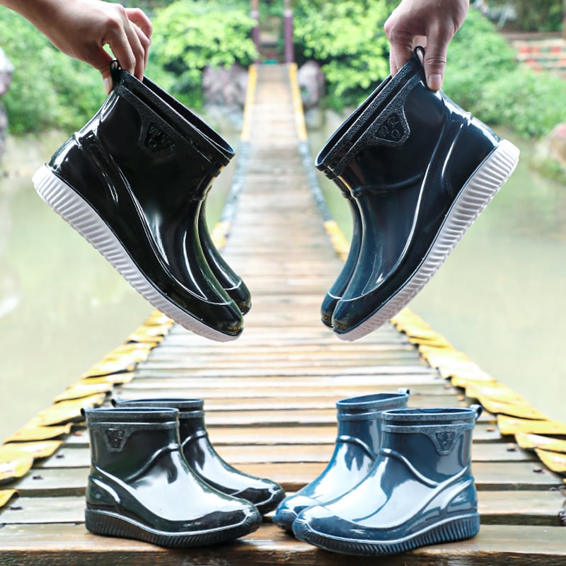 Muške kišne čizme od plastike, vodootporne, protuklizne, otporne na habanje, podstavljene umjetnom vunom, kratkog kroja, za sve sezone
