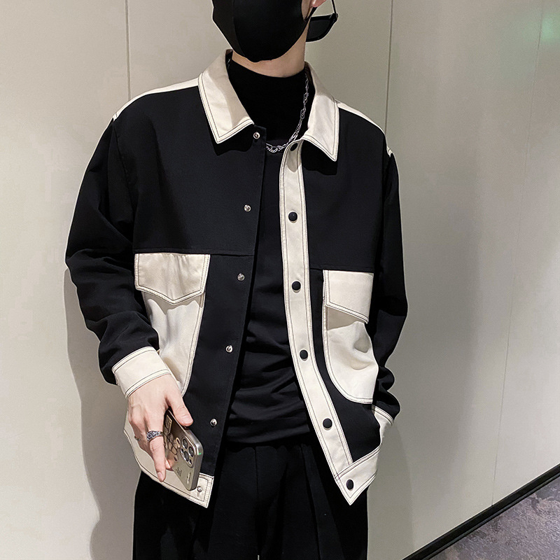 Férfi dzseki street-japán stílusban, laza szabás, gallér, egygombos záródás, anyag: szintetikus szálak keveréke 93% spandex