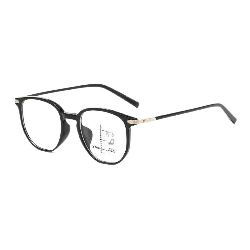 Olvasó szemüveg multifokális lencsékkel és kékfény-szűrővel, távolság- és közeli használathoz, teljes keret, műanyag és fém