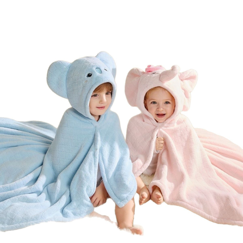 Dječji ručnik za kupanje s kapuljačom, topli flis, poliester, 8-nitno vlakno, 300–400 g, životinjski uzorak