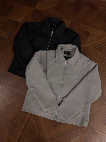 Ανδρικό μπουφάν με φερμουάρ, πέτο γιακά, χαλαρή εφαρμογή, πλαϊνές τσέπες