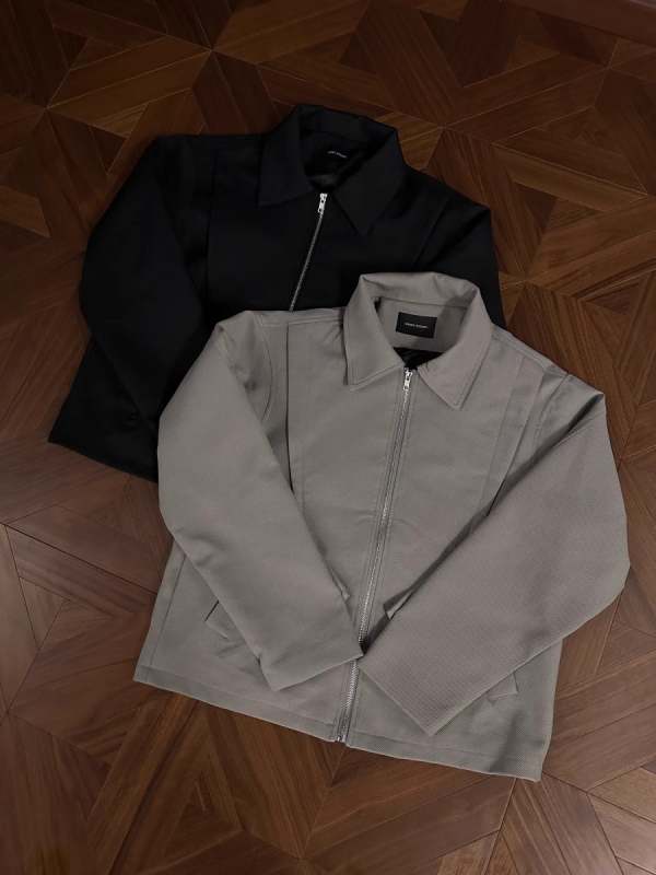 Ανδρικό μπουφάν με φερμουάρ, πέτο γιακά, χαλαρή εφαρμογή, πλαϊνές τσέπες