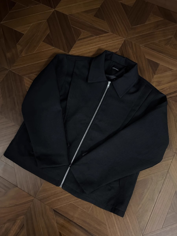 Ανδρικό μπουφάν με φερμουάρ, πέτο γιακά, χαλαρή εφαρμογή, πλαϊνές τσέπες