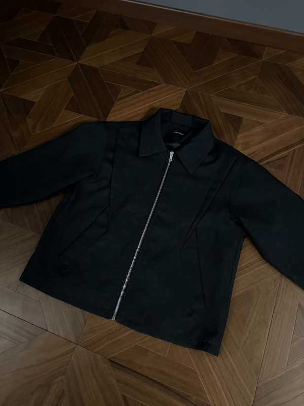 Ανδρικό μπουφάν με φερμουάρ, πέτο γιακά, χαλαρή εφαρμογή, πλαϊνές τσέπες