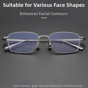 Čítacie okuliare, štvorcový rám, čistý titan, šošovky z živice, proti modrému svetlu a radiácii, pre dospelých