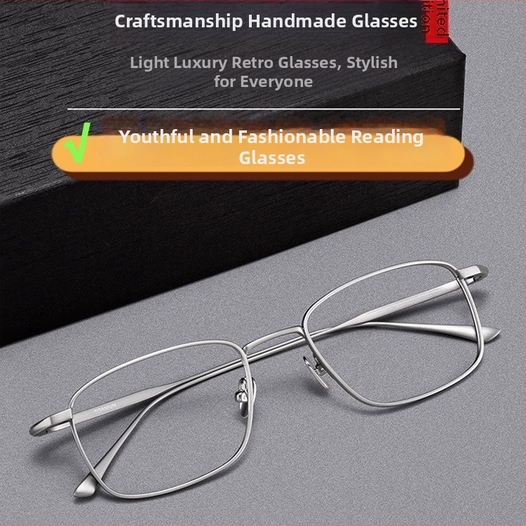 Čítacie okuliare, štvorcový rám, čistý titan, šošovky z živice, proti modrému svetlu a radiácii, pre dospelých