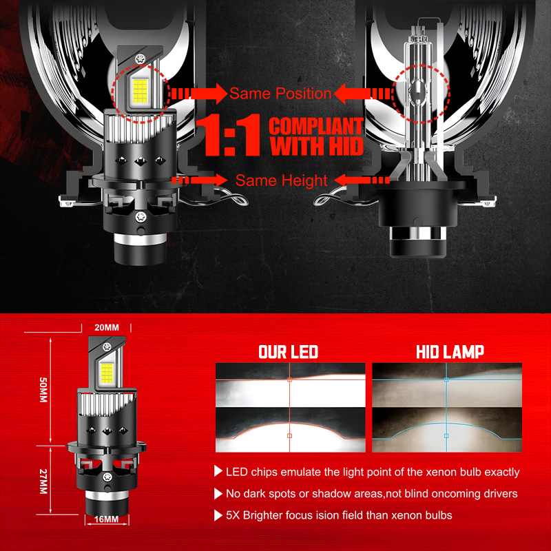 LED prednje svjetlo za visoki/niži snop, kompatibilno s D2S/D2R i D4S/D4R, 35W, 12V, 12000LM, IP68, trajanje 30000h