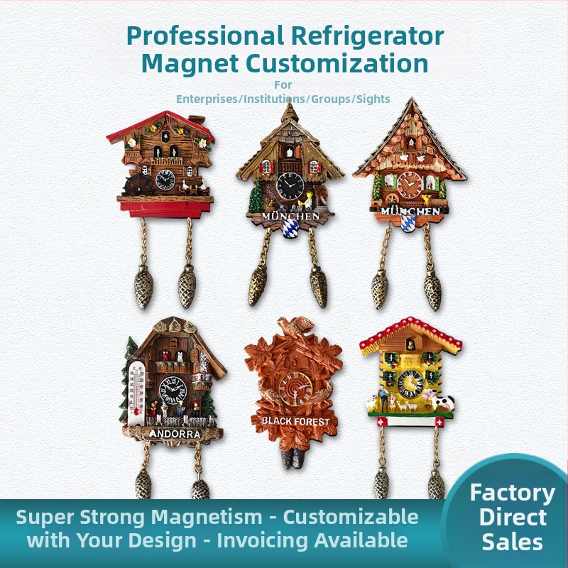 Magnet za hladnjak od smole s Cuckoo Clock – 3D dekorativni suvenir za putovanja, moderni minimalistički stil