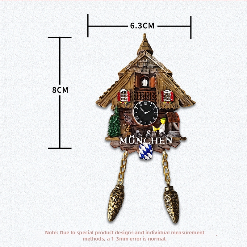 Magnet za hladnjak od smole s Cuckoo Clock – 3D dekorativni suvenir za putovanja, moderni minimalistički stil