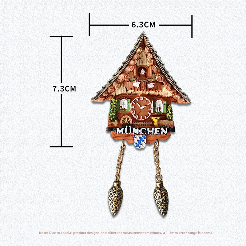 Magnet za hladnjak od smole s Cuckoo Clock – 3D dekorativni suvenir za putovanja, moderni minimalistički stil
