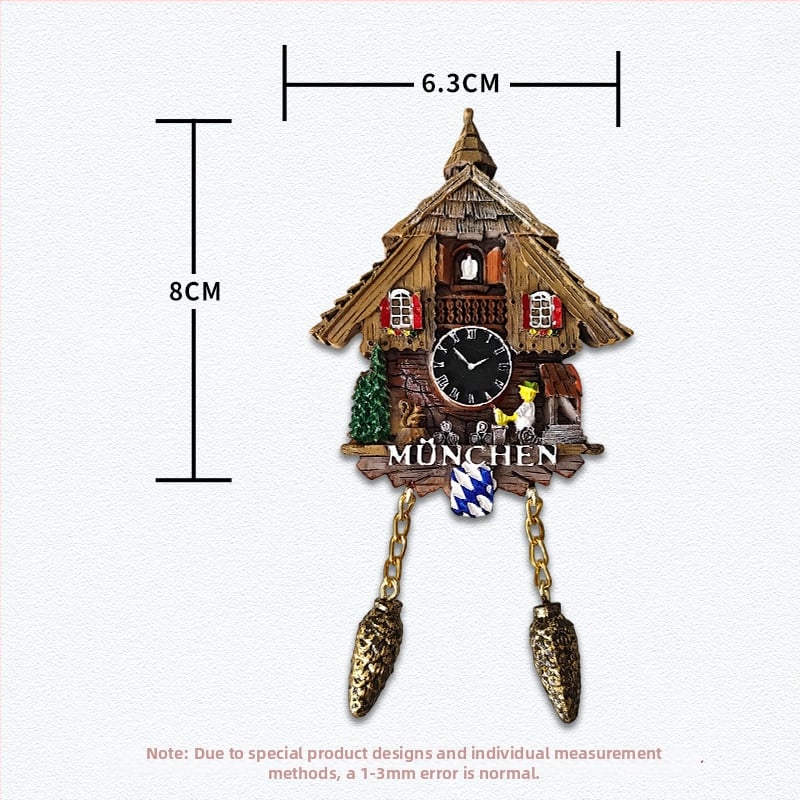 Magnet za hladnjak od smole s Cuckoo Clock – 3D dekorativni suvenir za putovanja, moderni minimalistički stil