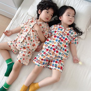Ljetni dječji pamukasti pidžama set, crtani print, usklađivanje roditelj-dijete, za uzrast 3–8 godina