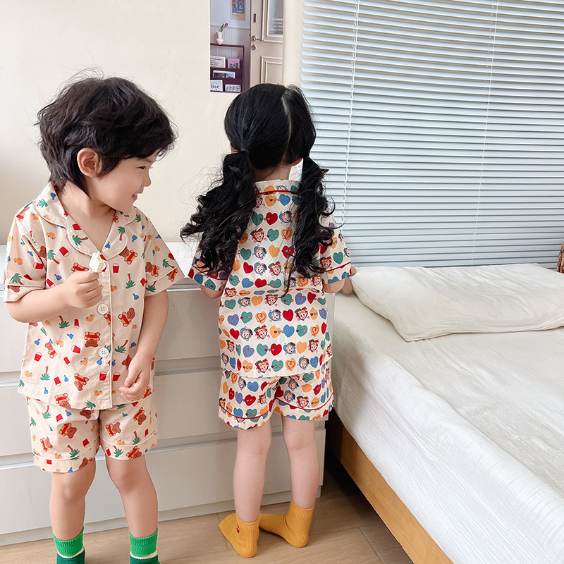 Ljetni dječji pamukasti pidžama set, crtani print, usklađivanje roditelj-dijete, za uzrast 3–8 godina