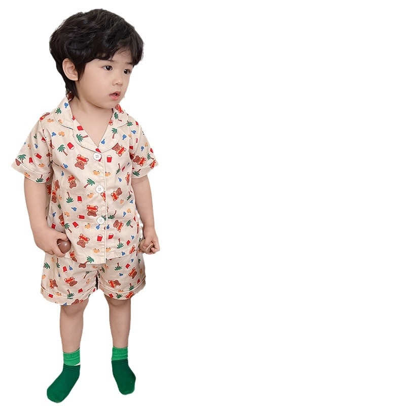 Ljetni dječji pamukasti pidžama set, crtani print, usklađivanje roditelj-dijete, za uzrast 3–8 godina