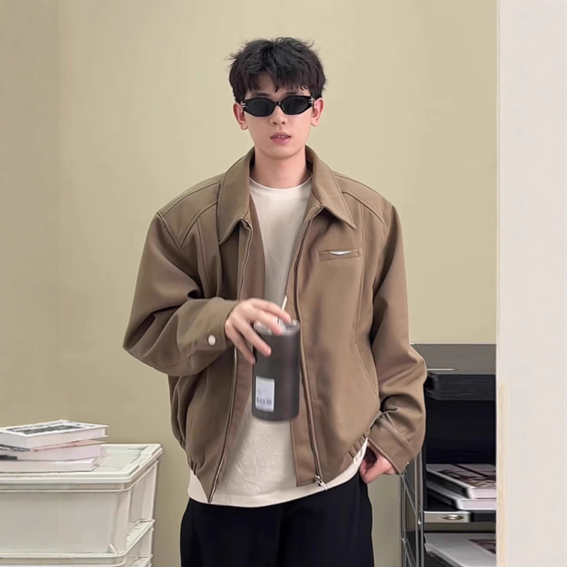 Muška Harrington jakna - jesenji streetwear, prednji zip, rever, opuštena kroj, raglan rukavi, džepovi s patch detaljima