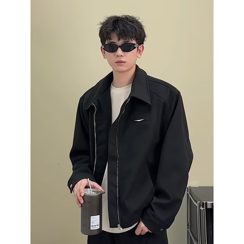 Muška Harrington jakna - jesenji streetwear, prednji zip, rever, opuštena kroj, raglan rukavi, džepovi s patch detaljima