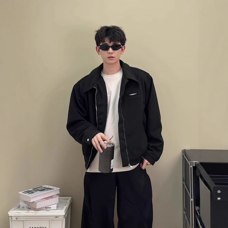 Muška Harrington jakna - jesenji streetwear, prednji zip, rever, opuštena kroj, raglan rukavi, džepovi s patch detaljima