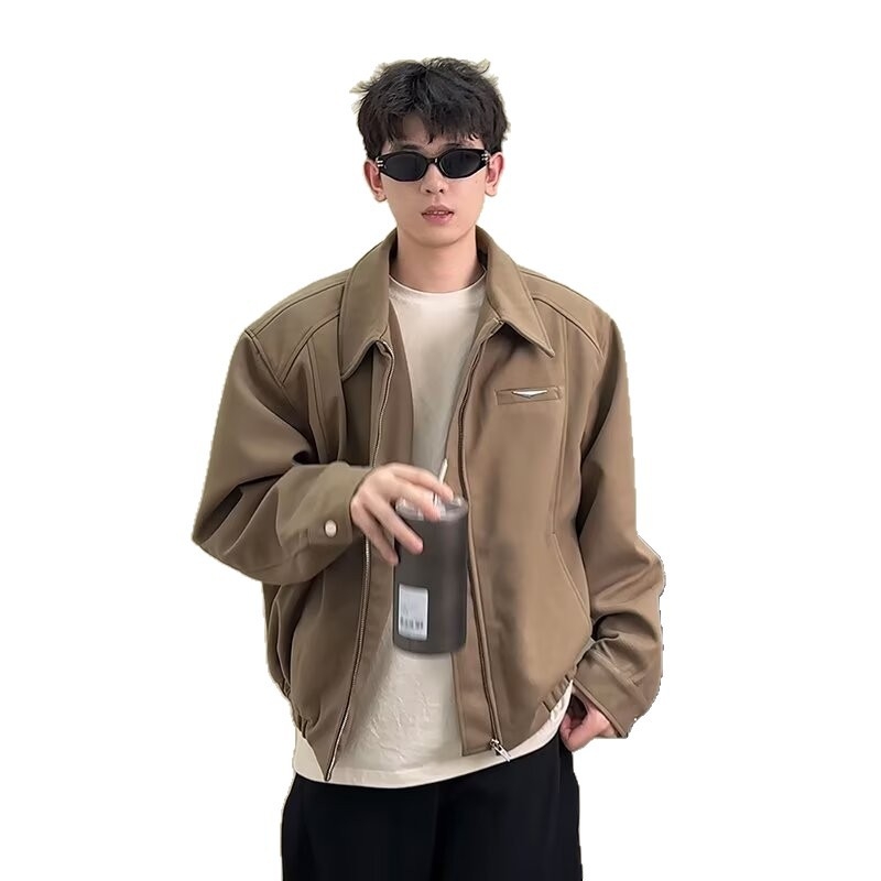 Muška Harrington jakna - jesenji streetwear, prednji zip, rever, opuštena kroj, raglan rukavi, džepovi s patch detaljima