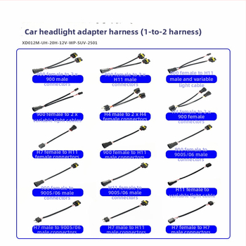 Automobilový adaptér svetlometov: kábel 9006 samica na dvojité 9006/9005 samec, 12V, 35-55W, 9006 na dvojitú hlavu, typy žiaroviek 9006/9005/9012
