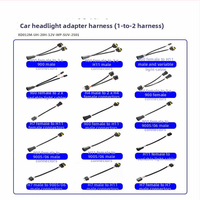Automobilový adaptér svetlometov: kábel 9006 samica na dvojité 9006/9005 samec, 12V, 35-55W, 9006 na dvojitú hlavu, typy žiaroviek 9006/9005/9012