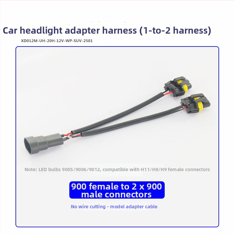 Automobilový adaptér svetlometov: kábel 9006 samica na dvojité 9006/9005 samec, 12V, 35-55W, 9006 na dvojitú hlavu, typy žiaroviek 9006/9005/9012