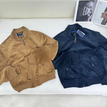 Corduroy Harrington jakna s izšivkom, pamukasti materijal, stojeći ovratnik, zip, više džepova