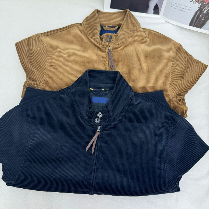 Corduroy Harrington jakna s izšivkom, pamukasti materijal, stojeći ovratnik, zip, više džepova