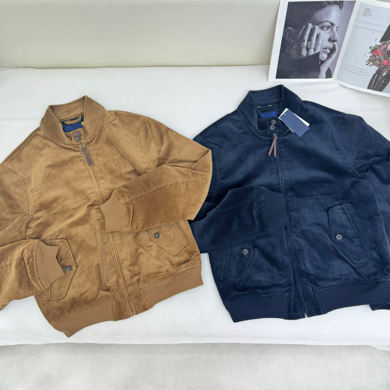 Corduroy Harrington jakna s izšivkom, pamukasti materijal, stojeći ovratnik, zip, više džepova