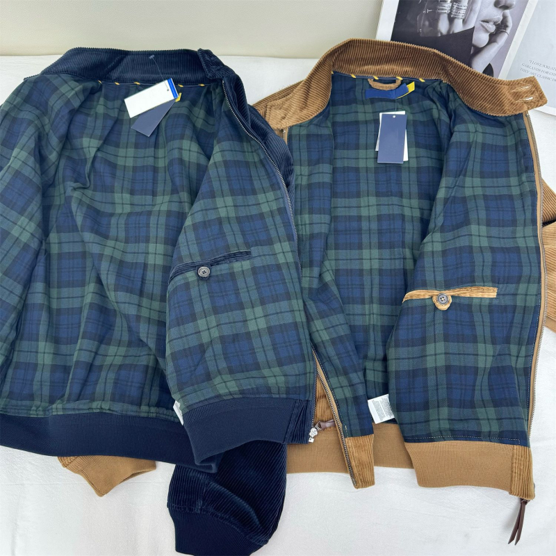Corduroy Harrington jakna s izšivkom, pamukasti materijal, stojeći ovratnik, zip, više džepova