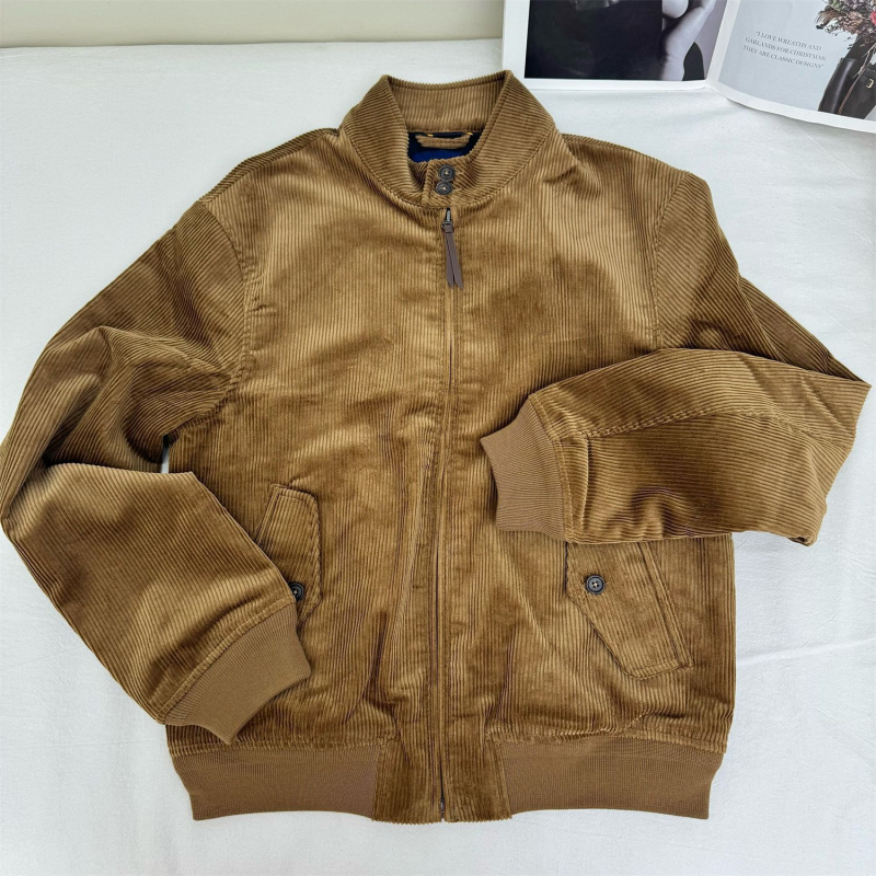 Corduroy Harrington jakna s izšivkom, pamukasti materijal, stojeći ovratnik, zip, više džepova
