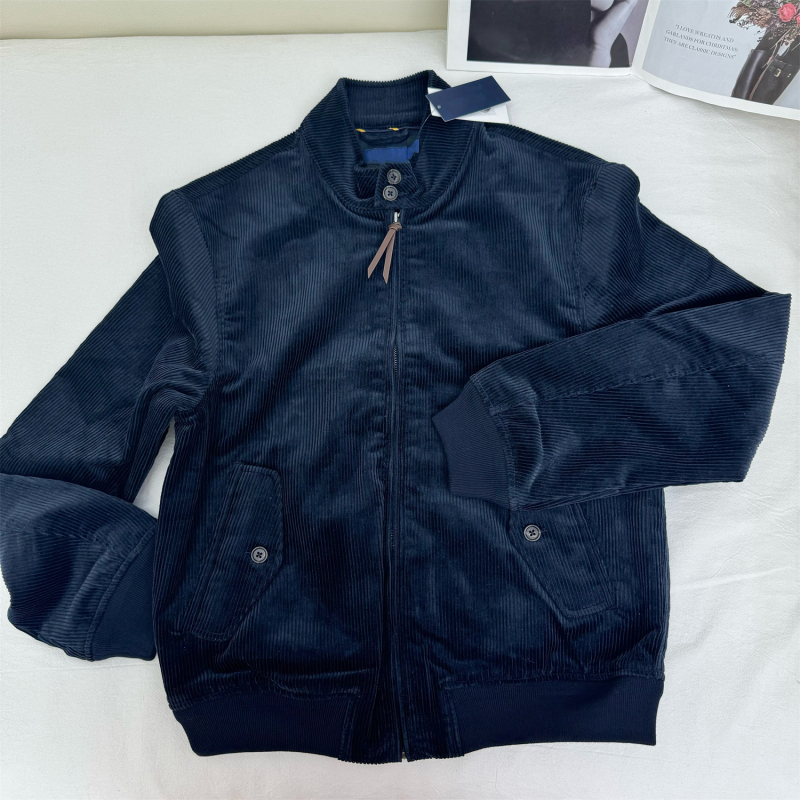 Corduroy Harrington jakna s izšivkom, pamukasti materijal, stojeći ovratnik, zip, više džepova