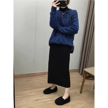 Fustă creion midi, culoare solidă, țesătură poliester-elastan, elasticitate micro, Huaishan