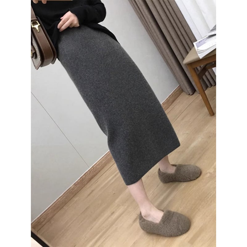 Fustă creion midi, culoare solidă, țesătură poliester-elastan, elasticitate micro, Huaishan