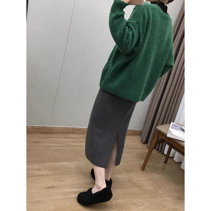 Fustă creion midi, culoare solidă, țesătură poliester-elastan, elasticitate micro, Huaishan