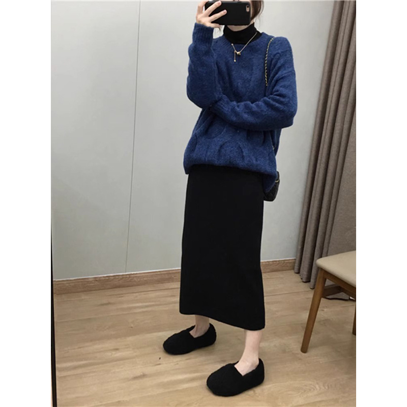Fustă creion midi, culoare solidă, țesătură poliester-elastan, elasticitate micro, Huaishan